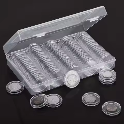 100 x 27mm Coin Boxes, Coin Storage Boxes With Plastic Organiser for Coin Collecting, Commemorative 