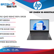 LAPTOP HP OMEN 16-N0037AX (16.1 QHD 165HZ 100% SRGB / R7-6800H / 16GB (8X2) / 1TB NVME SSD / NVIDIA RTX30060 6GB / W11 / 2YR OS + ADP / OMEN BP / BLACK /)