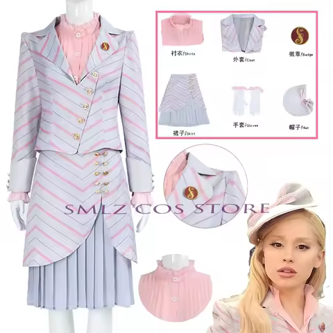 Glinda Cosplay Anime Witch Elphaba Cosplay Costume Woman Gotic Pink Uniform Hat Suit Party Play Outf