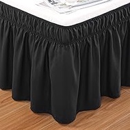 VOCANDER Black King Size Bed Skirt 16 Inch Drop Easy to Put On-Elastic Wrap Around Dust Ruffle for Bed Frame &amp; Mattress-Luxury Wrinkle Free Microfiber Fabric Machine Washable