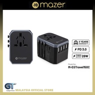 MAZER ENERG TRAVEL USBX4/USB-CX1/AC SocketX1 Worlwide Adapter/100-240A/8A Spare Fuse-GREY