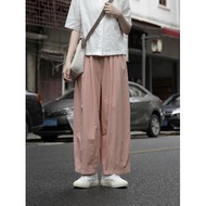 กางเกงบอลลูนขากว้างลําลองสําหรับผู้หญิงฤดูร้อนขนาดเล็กรูปลูกแพร์ขากว้างกระชับสัดส่วนกางเกงผ้าฝ้ายผ้า