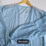 Putih Outer Long Cardigan Brukat Premium Burkat Borkat Panjang Lengan Balon Baju Kondangan Wanita