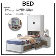 Single size bedframe / White wooden bedframe / Storage bed