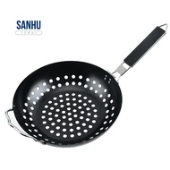 BBQ Plate Carbon Steel Non-Stick Round Leaking Plate Multi-Purpose Grill Pan Outdoor Barbecue Tools Baking Plate