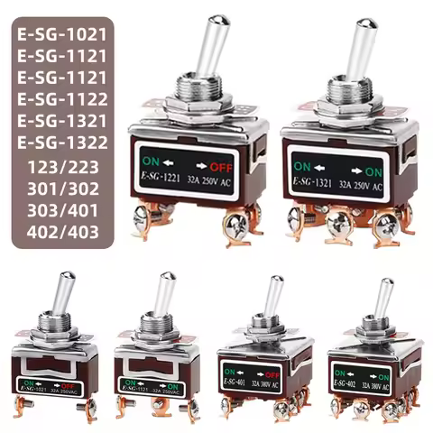 Toggle Switch 32A High Current Self-Locking/Reset Rocker Switch with Brass Pin Screw Foot E-SG-123/2