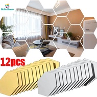 12Pcs 3D Hexagonal Acrylic Mirror Sticker TV Background Self-adhesive Stickers Removable DIY Wall Decoration