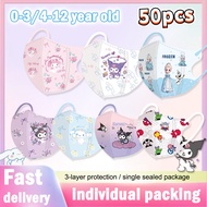 0-3 Baby/4-12 Kids Mask 50 Pcs 3D Kids Mask 3D Protective Princess Mask Children Elsa Cinnamoroll Ku