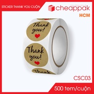 CSC03 - D2.5 cm - 1 Roll of 500 round thank you stickers, thank you stickers, thank you stickers -C.