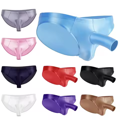 High Elastic Bikini Briefs gay Men's glossy underwear open Pouch Panties Men Smooth gay underwear