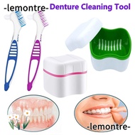 LEMONTRE Dentures Container with Basket Durable Double-layer Cleaning Tool Cleaner Brush