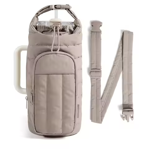 Quilted Water Bottle Crossbody Bag Fit 18-64oz Stanley Tumbler Insulated Carrier with Adjustable Str