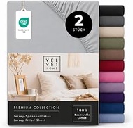 VelvetHome Double Pack Fitted Sheet 90x200cm | 100% Combed Cotton | Made in EU | 165gsm | Set of 2 S