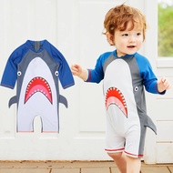 ~ 1-7T Kids Cartoon Shark Swim Wear Baby Swimming Swimwear Suit Boys Long Sleeve One-pieces Swimsuit Baju Renang