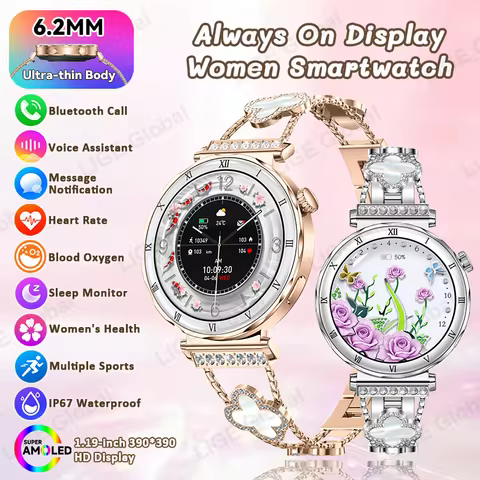 LIGE Fashion Diamond Smart Watch Voice Calling Lady Wristwatch AMOLED Always On Display Health Monit