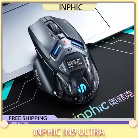 INPHIC IN9 Ultra Three Mode Wireless Gaming Mouse Right Hand Ergonomic PAW3950 OLED Screen Nano 8K 8