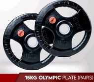 15KG Olympic Rubberised Weight Plate x2 units Gym Weightlifting Barbell Weight Plate