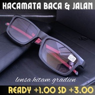 BEST SELLER Kacamata Baca Dan Jalan Pria Sporty Lensa Hitam Gradien Photocromic Otomatis Jauh Dekat 