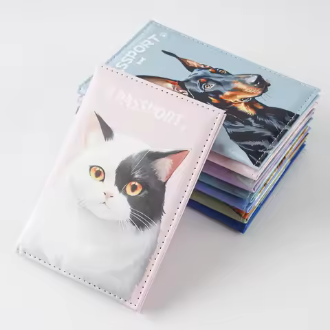 Printed Cartoon Animals Cute Cat Passport Cover Travel Wallet Passport Holder Passport Wallet Id Car