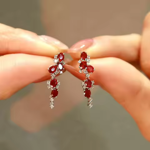 Inspired Multiples ruby tassels Long stud earrings for women ethnic style earings Light luxury engag