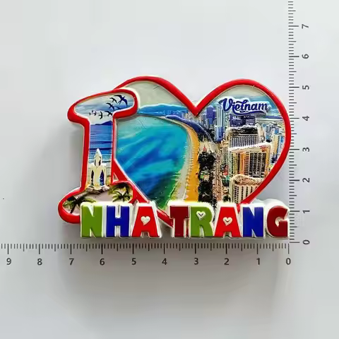 Vietnam Nha Trang Refrigerator Magnet Travel Souvenir 3D Heart-Shaped Decoration Seaside Scenery Mag