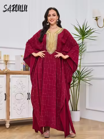 Gold Beaded Bat Sleeve Women Muslim Evening Dress Elegant Customized Birthday Dubai Robe In Stock Pa