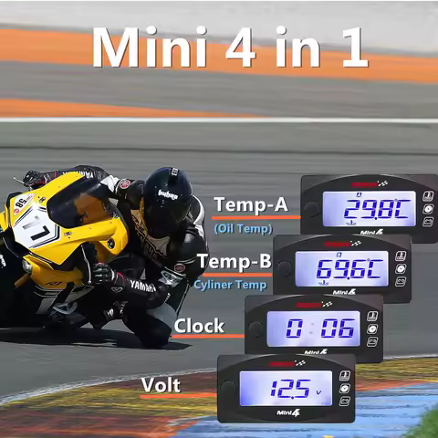 Koso Oil Temperature Meter Universal Motorcycle Oil Temperature Cylinder temp Time Volt 4 in 1 Dual 