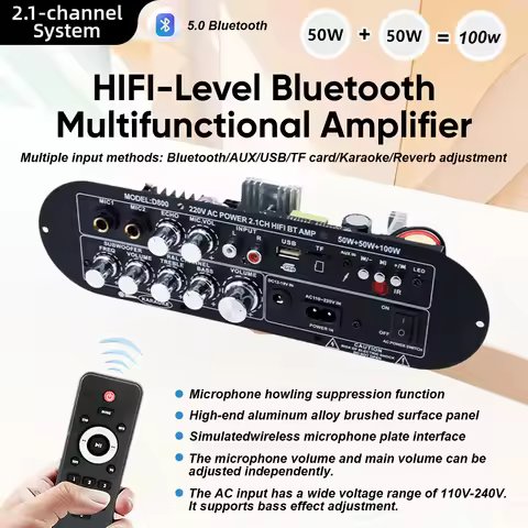 DC 12-19V D800/D900 Bluetooth 5.0 Digital Amplifier Board 2.1 Channel 100W Large Power Output for Ho