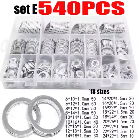 540/450/360/280/200pcs Washer Oil Drain Plug Gaskets Aluminum Flat Washer Combination KitM6 M8 M10 M