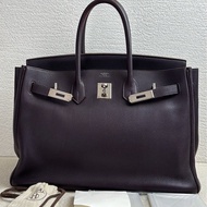 Hermes 愛馬仕birkin35黑加侖紫，銀扣togo皮
