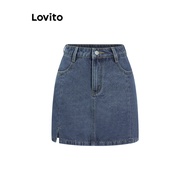 Lovito Casual Denim Skirts Plain Washed Denim Skirt for Women L100MD522