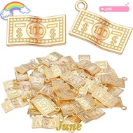 JUNE1 100pcs Money Pendants DIY Charms, 0.9*0.51inch Gold Golden Alloy US 100 Dollar Bill Charms, Gr