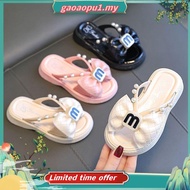 HM现货  儿童拖鞋交叉凉拖鞋女2024夏季新款网红沙滩蝴蝶结小香风一字拖  selipar raya kanak kanak perempuan