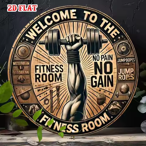 2D plane 1 piece of circular wooden signboard for a fitness room, for wall decoration in homes and c