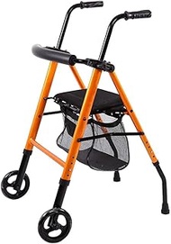 Walkers for seniors Walking Frame, Foldable Rollator Four-Wheeled Walker Orange with Wheels Walker Walking Frame Mobility Aid Height Adjustable Shopping Bag,Space Saver rollator walker, Durable Mobili