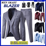 🔥Local Stock😎 3 Piece Suit Men Blazer Lelaki Set Baju Tuxedo Slim Fit Blazzer Man Formal Business We