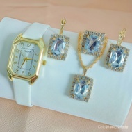 Yanyu Trading YBOTTI Ladies Square Gem Leather Strap Watch Set VF8I Watch Accessories