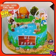 [CUSTOM NAME] Happy Birthday Cake Topper Fishing Joran Memancing Decoration Kek Set Nama Party Majli