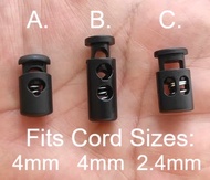CORD LOCK / STOPPER - FITS TO 2.4MM and 4MM CORD PARACORD - 1 HOLE OR 2 HOLES