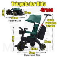 Kids Tricycle Baby Stroller with Adjustable Push Handle &amp; Padded Armrest Bicycle with Foldable Canopy for 10 months to 6 years old Collapsible Mini Bike with Safety Harness Lockable Pedal Cup Holder and Storage Bag