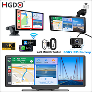 Ogdo กล้องติดรถยนต์10.26 ''4K,กล้องติดรถยนต์ Apple ไร้สายรถเล่นนำร่องอัตโนมัติแอนดรอยด์ DVR กล้องสำร