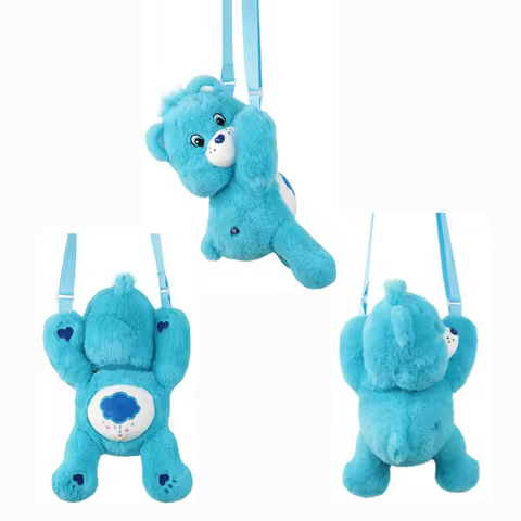 Care Bears 3D Plush Crossbody Bag 30cm Kawaii Fluffy Stuffed Animal Shoulder Bag Cute Fuzzy Satchel 