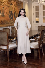 SWANLAKE | Váy Đầm Nữ Maxi Suông Vải Linen Thêu Hoa Tay Bo Chun Lỡ Chiết Eo Có Túi Công Sở D12900