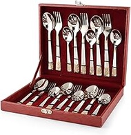 FNS RAGA 24 Karat Gold Plated 18 Pcs Cutlery Set (6 Pc Dinner Spoons, 6 Pc Dinner Fork, 6 Pc Tea Spo