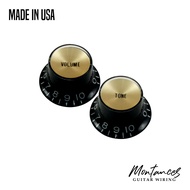 Top Hat Knob, Black with Gold Cap, Gibson Style, Push-On 24 splines, Sold Per Piece