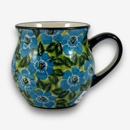 波蘭手繪手工陶-胖胖杯 220ml 富貴藍系列 設計師款