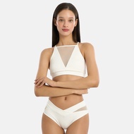 Hothan veka set polewear 鋼管舞服裝 白色網紗拼接高腰泳衣兩件套