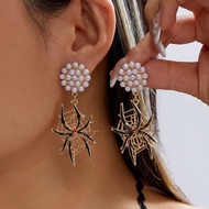 European American Retro Dark Style Halloween Spider Web Earrings Long Gradient Color Dripping Oil We