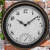 Outdoor Waterproof Wall Clock with Thermometer IP44 Vintage Round Garden Decor Clock 12 Inch Outdoor