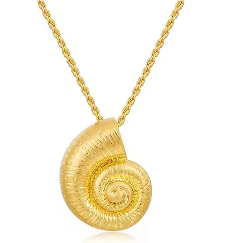 18K Gold Plated Conch Shell Pendant Necklace Earring Set for Women Stainless Steel Conch Chain Ocean